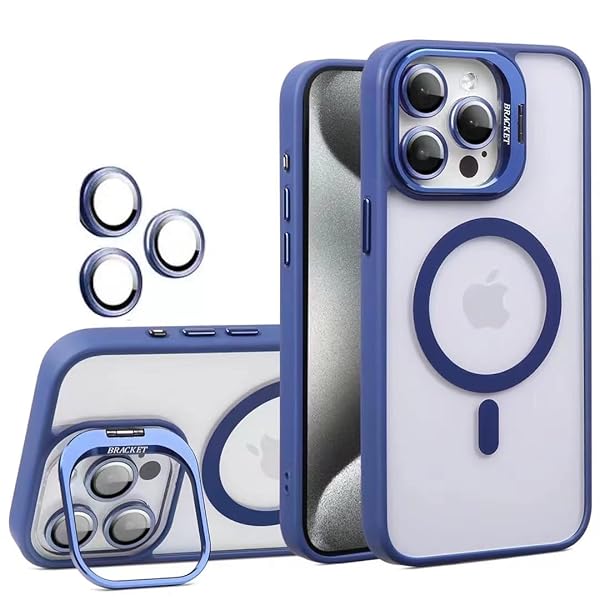 Iphone15ProMax用のケース MagSafe対応 レンズ保護 スタンド自由に切替 ワイヤレス充電 耐衝撃 黄ばみなし ストラップホール付き ウインドウシリーズ 6.7 (LKJT-15promax-shenlan)