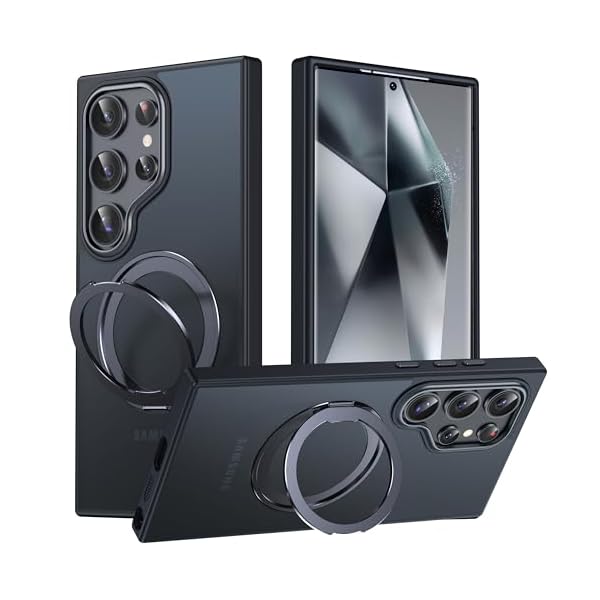 Galaxy S25 Ultra 用 ケース Magsafe対応 ギャラクシーs25ウルトラ / SC-52F / SCG32 カバー 360°回転スタンド スマホケース 携帯ケース ワイヤレス充電 車載ホルダー 対応 ストラップ穴付き 半透明 指