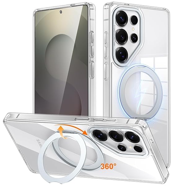 Galaxy S25 Ultra 用 ケース Magsafe対応 ワイヤレス充電 360°回転スタンド 縦横両対応 スマホケース ギャラクシー S25 ウルトラ/SC-52F 用 米軍規格 耐衝撃 マグセーフ リング マグネット搭載 ギャラクシー