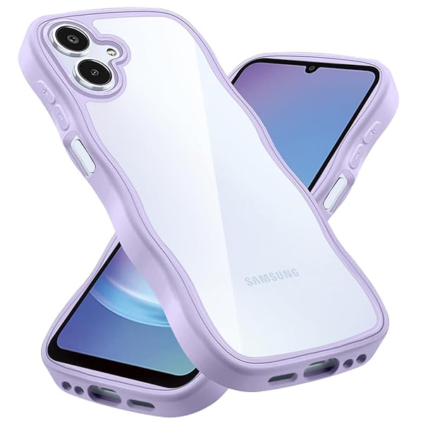 クリア Galaxy A25 5G ケース SC-53F ケース かわいい 波状フレーム うねうね カバー 耐衝撃 ギャラクシーA25 5G スマホケース 滑り止め 人気 可愛い 落下防止 ワイヤレス充電対応 (パープル)
