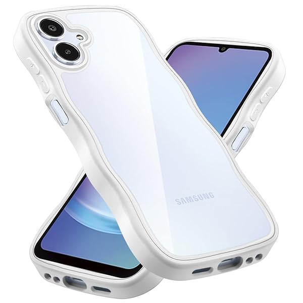 クリア Galaxy A25 5G ケース SC-53F ケース かわいい 波状フレーム うねうね カバー 耐衝撃 ギャラクシーA25 5G スマホケース 滑り止め 人気 可愛い 落下防止 ワイヤレス充電対応 (ホワイト)