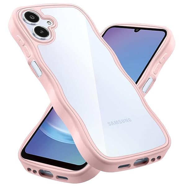 クリア Galaxy A25 5G ケース SC-53F ケース かわいい 波状フレーム うねうね カバー 耐衝撃 ギャラクシーA25 5G スマホケース 滑り止め 人気 可愛い 落下防止 ワイヤレス充電対応 (ピンク)