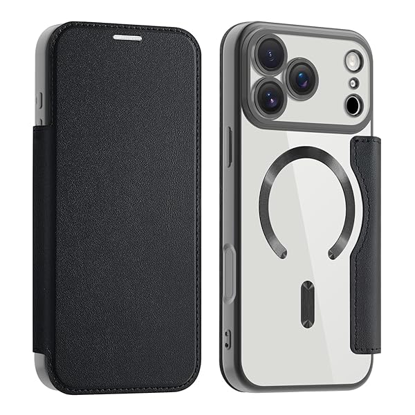 iPhone 17 pro max 用 ケース 手帳型 magsafe対応 背面 透明 クリア 財布型 アイフォン 17 プロマックス ケース マグセーフ 手帳 ワイヤレス充電対応 カード入れ PU革 レザー スマホケース 軽量 薄型 防塵 耐衝撃