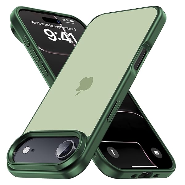 iPhone Air 用 ケース 滑り止め 指紋防止 米軍MIL規格 耐衝撃 マット仕上げ ストラップホール付き アイフォンAir 半透明 黄変防止 耐久性 カバー ワイヤレス充電対応 あいふおんAirケース 6.5 インチ ミッドナイトグリーン