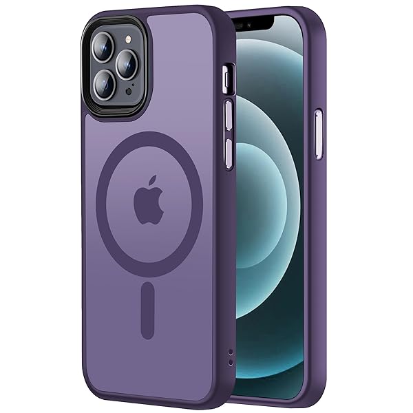 【米軍規格・MagSafe対応】 iPhone 13 Pro Max 用 ケース 半透明 米軍規格 耐衝撃 マグネット搭載 マット感 黄ばみなし ストラップホール付き マグセーフ対応 ワイアレス充電対応 濃い紫