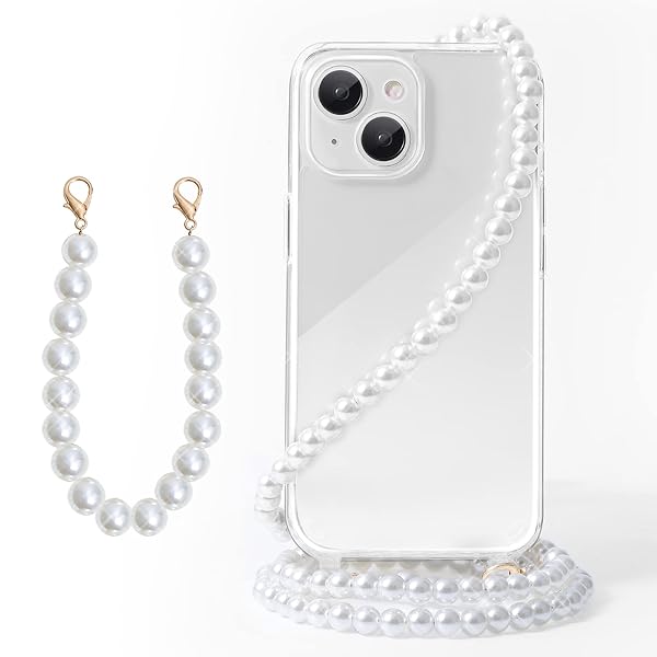 iPhone 13 ケース アイフォン13 用カバー パールチェーン透明ケース iphone 13 ケース ショルダー パールストラップ 肩がけ 首掛け 紐付き ストラップ二本付き 透明 PC + 軽量 シリコン TPUバンパー 耐衝撃 傷防止 全面