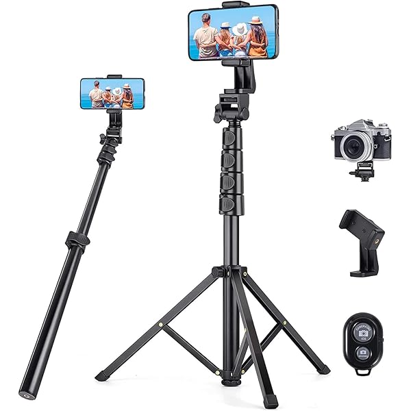 スマホ 三脚 最大高172cm,2 in 1 自撮り棒三脚 450g軽量 アルミニウム合金4段階伸縮 360角度調節 電話ホルダー付きスタンド すべてのスマホ機種対応 iPhoneシリーズ/Androidシリーズ
