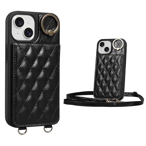 iPhone 15 対応 ケース 背面 手帳型 カードケース iPhone15 用 ショルダー ストラップ 手帳型ケース キルティング いphone 15 アイホン 15 用 スタンド 肩掛け カード収納 斜め掛け 首掛け PUレザー マグネット 可(2)