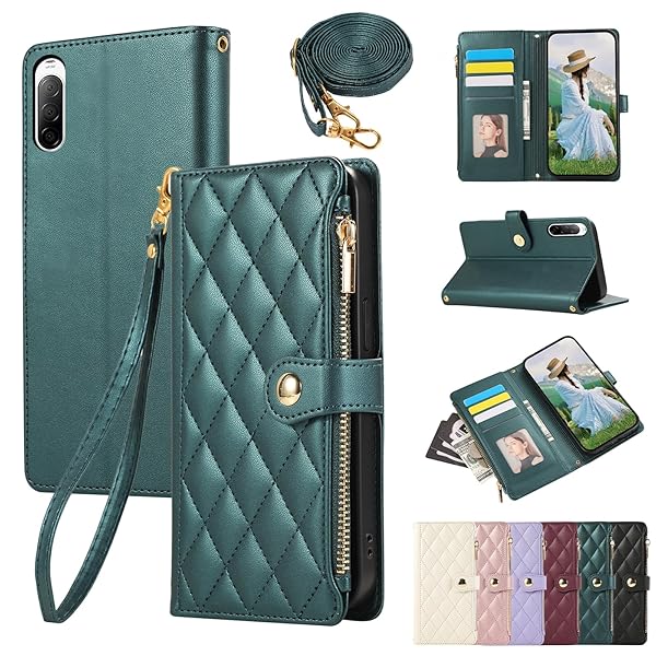 Xperia 10 II ケース手帳型 Xperia So-41A ケース ショルダー 携帯ケースエクスペリアSO41Aカバー ひし形柄 人気 女性 SOV43 ケース 肩掛け カード収納 ジップ付き財布 横置き機能 シンプル お洒落 スマホケース