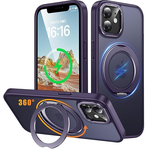 iPhone 11 用 ケース Magsafe対応 ワイヤレス充電 360°回転スタンド 縦横両対応 スマホケース iphone11 用 米軍規格 耐衝撃 半透明 マット感 マグセーフ 防指紋 リング マグネット搭載 アイフォン11 用 カバー「パ