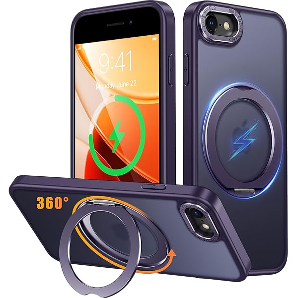 iPhone8 / iPhone SE2 / iPhone SE3 用 ケース Magsafe対応 ワイヤレス充電 360°回転スタンド 縦横両対応 スマホケース 米軍規格 耐衝撃 半透明 マット感 マグセーフ 防指紋 リング マグネット搭載 アイ