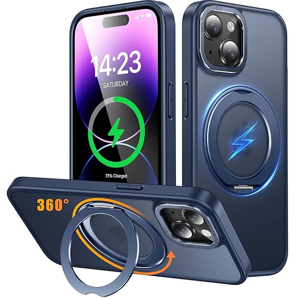 iPhone 14 Plus 用 ケース Magsafe対応 ワイヤレス充電 360°回転スタンド 縦横両対応 スマホケース iphone14 Plus 用 米軍規格 耐衝撃 半透明 マット感 マグセーフ 防指紋 リング マグネット搭載 アイフォン