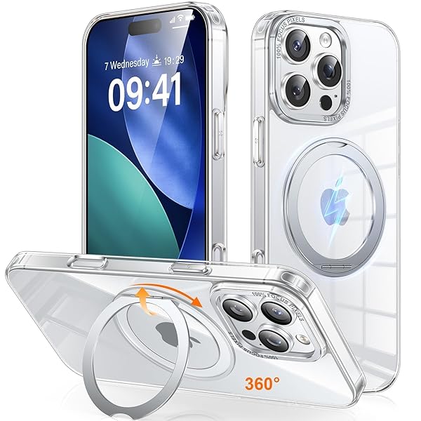 iPhone 16 Pro Max 用 ケース Magsafe対応 ワイヤレス充電 360°回転スタンド 縦横両対応 スマホケース iphone16 Pro Max 用 米軍規格 耐衝撃 半透明 マット感 マグセーフ 防指紋 リング マグネット搭載