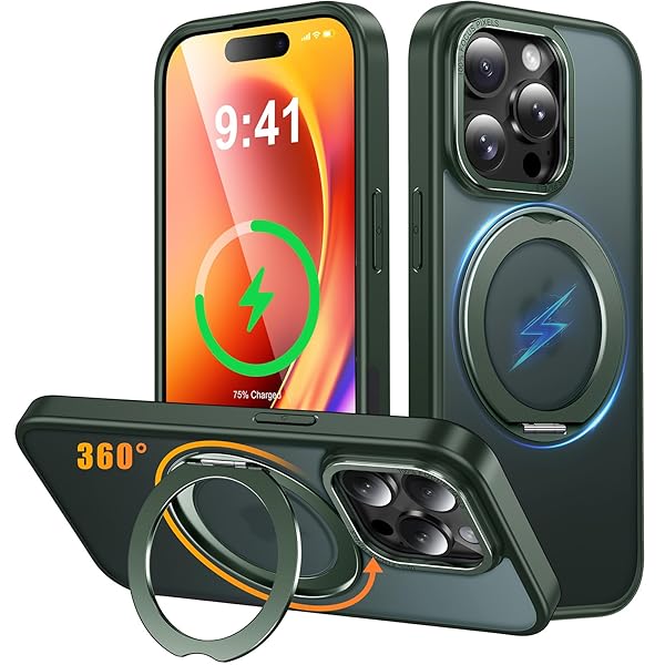 iPhone 13 Pro Max/iPhone 12 Pro Max 用 ケース Magsafe対応 ワイヤレス充電 360°回転スタンド 縦横両対応 スマホケース 米軍規格 耐衝撃 半透明 マット感 マグセーフ 防指紋 リング マグネット搭載