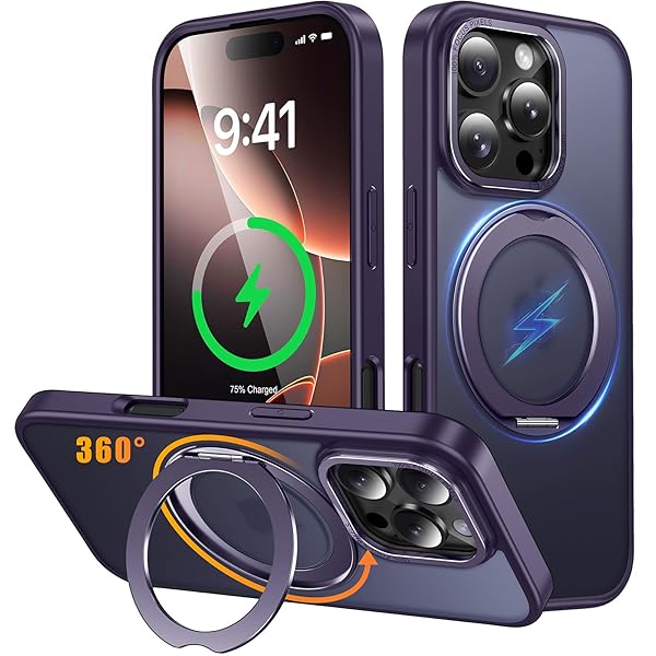 iPhone 16 Pro 用 ケース Magsafe対応 ワイヤレス充電 360°回転スタンド 縦横両対応 スマホケース iphone16 Pro 用 米軍規格 耐衝撃 半透明 マット感 マグセーフ 防指紋 リング マグネット搭載 アイフォン16