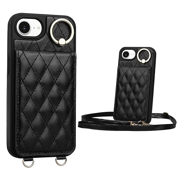 iPhone 16e 対応 ケース 手帳型 背面 カードケース ショルダー ストラップ いPhone 16e 用 背面ケース カード収納 キルティング アイフォン あいふおん 16e 用 カバー スタンド機能 肩掛け 首掛け PUレザー あいほん 1