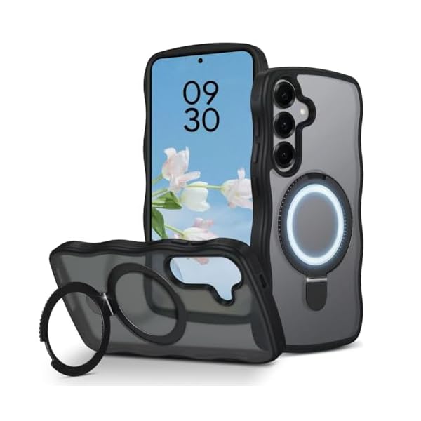 Samsung Galaxy S25 ウェーブ スタンド ケース MagSafe対応 ワイヤレス充電 マット感 滑り止め 耐衝撃 指紋防止 半透明 ギャラクシー S25 S24 可愛い マグネットケース うねうね 韓国 120°開閉可能 耐衝撃 指紋