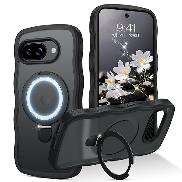 [ウェーブ&スタンド] Google Pixel 9A ケース クリア ウェーブ ピクセル 9a ソフト TPU うねうね ケース マット 人気 韓国 耐衝撃 超軽量 薄型 おしゃれ 黄ばみなし スマホケース pixel9a ワイヤレス充電 ストラッ