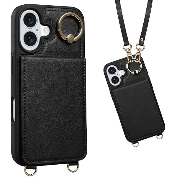 対応 iPhone 16 ケース 背面 手帳型 カードケース ショルダー ストラップ 手帳型ケース PUレザー 肩掛け ICカード収納 斜め掛け スタンド いPhone 16 アイホン あいほん 16 用 財布型 首掛け マグネット 6.1inch