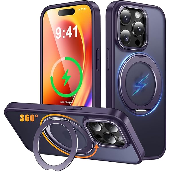 iPhone 13 Pro Max/iPhone 12 Pro Max 用 ケース Magsafe対応 ワイヤレス充電 360°回転スタンド 縦横両対応 スマホケース 米軍規格 耐衝撃 半透明 マット感 マグセーフ 防指紋 リング マグネット搭載