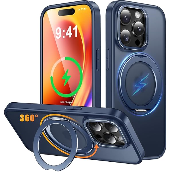 iPhone 15 Pro Max 用 ケース Magsafe対応 ワイヤレス充電 360°回転スタンド 縦横両対応 スマホケース iphone15 Pro Max 用 米軍規格 耐衝撃 半透明 マット感 マグセーフ 防指紋 リング マグネット搭載