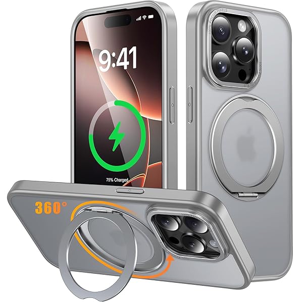 iPhone 15 Pro 用 ケース Magsafe対応 ワイヤレス充電 360°回転スタンド 縦横両対応 スマホケース iphone15 Pro 用 米軍規格 耐衝撃 半透明 マット感 マグセーフ 防指紋 リング マグネット搭載 アイフォン15