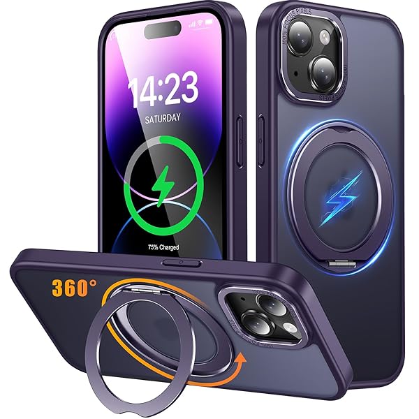 iPhone 15 Plus 用 ケース Magsafe対応 ワイヤレス充電 360°回転スタンド 縦横両対応 スマホケース iphone15 Plus 用 米軍規格 耐衝撃 半透明 マット感 マグセーフ 防指紋 リング マグネット搭載 アイフォン