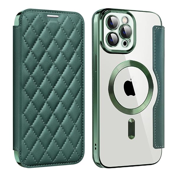 iPhone 11 Pro Max 用 ケース 手帳型 クリア Magsafe対応 背面透明 キルティング 高級なPUレザー スマホケース ゴージャス カード収納 おしゃれ 人気財布型 格子柄 カバー アイフォン11 Pro Max 用 手帳カバー