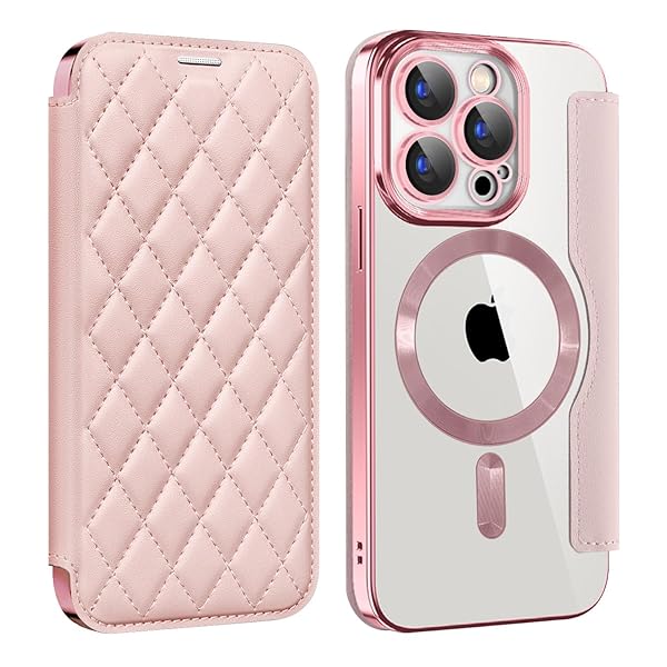 iPhone 14 Pro 用 ケース 手帳型 クリア Magsafe対応 背面透明 キルティング 高級なPUレザー スマホケース ゴージャス カード収納 おしゃれ 人気財布型 格子柄 カバー アイフォン14 Pro用 手帳カバー ケース (iPho