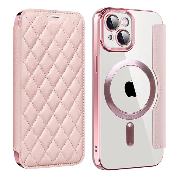 iPhone 13 用 ケース 手帳型 クリア Magsafe対応 背面透明 キルティング 高級なPUレザー スマホケース ゴージャス カード収納 おしゃれ 人気財布型 格子柄 カバー アイフォン13 用 手帳カバー ケース (iPhone 13,ロ