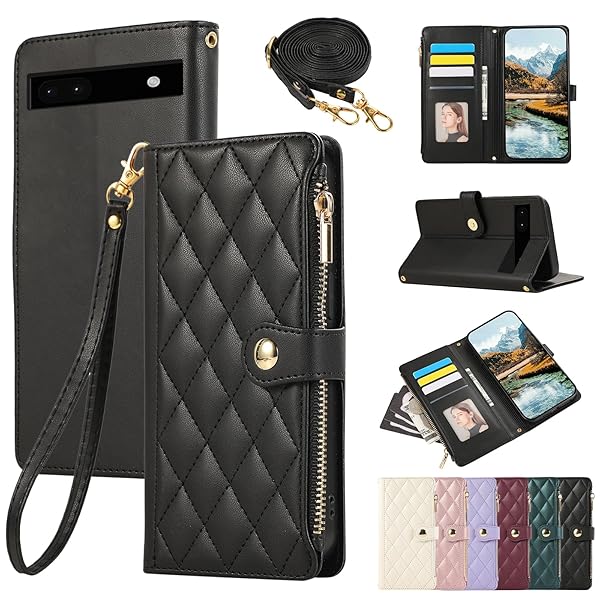 For Google Pixel6A ケース 手帳型 グーグルピクセル6A ケース ショルダー ひし形柄 適用 Google Pixel 6A ケース 手帳型 人気 女性 対応 Googleピクセル6A ケース 肩掛け カード収納 ジップ付き財布 横