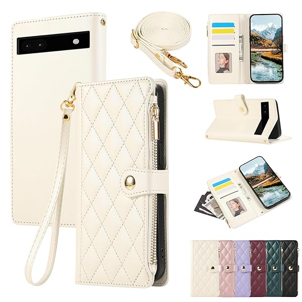 For Google Pixel6A ケース 手帳型 グーグルピクセル6A ケース ショルダー ひし形柄 適用 Google Pixel 6A ケース 手帳型 人気 女性 対応 Googleピクセル6A ケース 肩掛け カード収納 ジップ付き財布 横