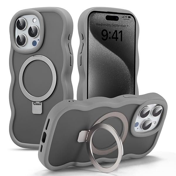 対応 iPhone 14 Pro Max 用の ケース 半透明 TPU ウェーブデザイン スマホケース 可愛い 人気 おしゃれ ケース Magsafe対応 横縦両立 薄型 軽量 マグネット搭載 波型 バンパー スマホケース - グレー