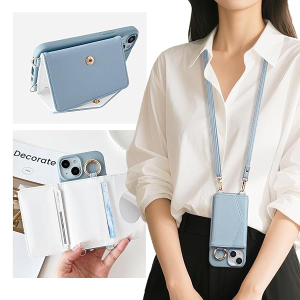 AQUOS Sense9 ケース 背面手帳型 対応 AQUOS Sense 9 SH-53E SHG14 SH-M29 スマホケース ショルダー タイプ 携帯ケース 背面カード収納 全面保護カバー 耐衝撃 落下防止 すり傷防止 ミストブルー