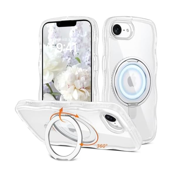 iphone 16e ケース 360°回転スタンド あいふおん16e マグセーフ ウェーブケース うねうね 人気 耐衝撃 おしゃれ 黄ばみなし ワイヤレス充電 スマホケース 16e 米軍規格 耐衝撃 リング マグネット ストラップホール付き なみなみ