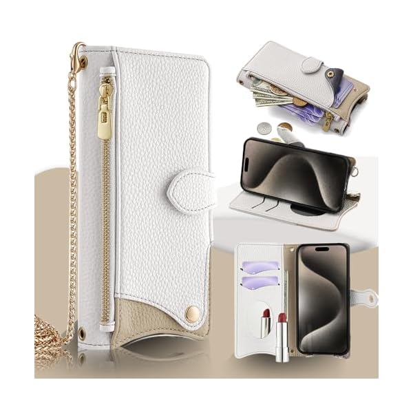 用の iPhone 17 ケース 手帳型 財布型カバー アイフォン17 ケース マグネット留め 鏡付き 銭入れ マグネット式 化粧鏡 カード収納 斜めがけ ストラップ 首掛け PUレザー 肩掛け 横置きスタンド機能 携帯カバー 全面保護 ファッション