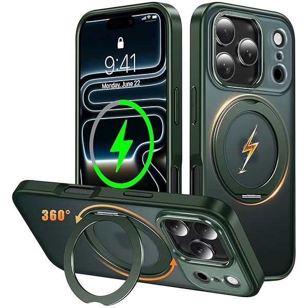 iPhone 17 Pro 用 ケース Magsafe対応 ワイヤレス充電 360°回転スタンド 縦横両対応 スマホケース いphone17 Pro 用 米軍規格 耐衝撃 半透明 マット感 マグセーフ 防指紋 リング マグネット搭載 アイフォン17