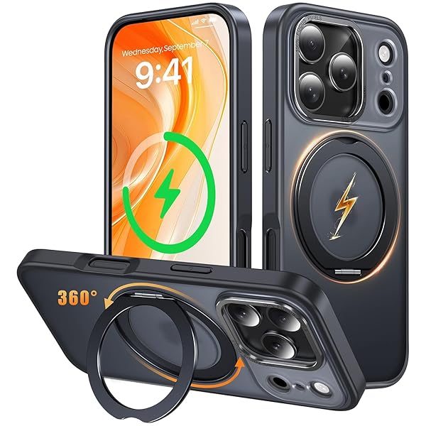 iPhone 17 Pro Max 用 ケース Magsafe対応 ワイヤレス充電 360°回転スタンド 縦横両対応 スマホケース いphone17 Pro Max 用 米軍規格 耐衝撃 半透明 マット感 マグセーフ 防指紋 リング マグネット搭載