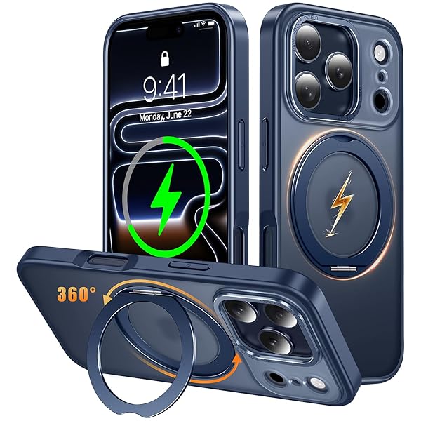 iPhone 17 Pro 用 ケース Magsafe対応 ワイヤレス充電 360°回転スタンド 縦横両対応 スマホケース いphone17 Pro 用 米軍規格 耐衝撃 半透明 マット感 マグセーフ 防指紋 リング マグネット搭載 アイフォン17