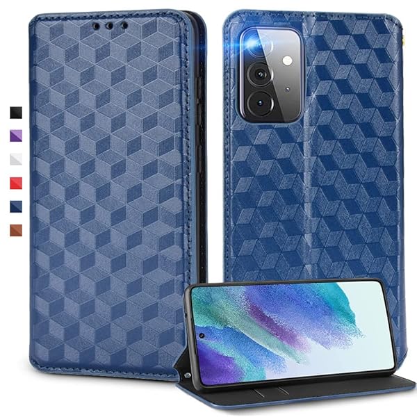 UnivoColors Galaxy A52 5G (SC-53B) 手帳型ケース 高級合皮 カード収納 マグネット開閉 スタンド機能 ストラップホール付き TPUソフトバンパー 全面保護 カメラ保護 衝撃吸収 ビジネス おしゃれ カバー(ブルー)