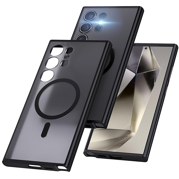 Galaxy S24 Ultra ケース Magsafeに対応 SC-52E / SCG26 マグネット搭載 ワイヤレス充電 米軍MIL規格 耐衝撃 耐久性 全面保護 黄ばみなし 指紋防止 マット半透明 ギャラクシー S24 ウルトラ カバー（ブラッ