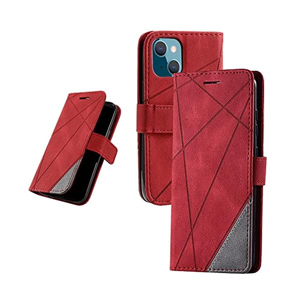 UnivoColors iPhone 13 手帳型ケース カード収納 スタンド機能 サイドマグネット TPUケース 軽量 ストラップ付き QI充電対応 横置き機能 防指紋 レンズ保護 全面保護 (レッド)N