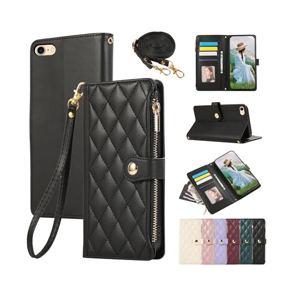 iPhone SE 第3世代 用 ケース 手帳型 通用 iPhone SE2, iPhone 6/7/8 カバー 対応 iPhone SE3 ケース ショルダー ひし形柄アイフォン SE ケース 肩掛け 人気 女性 カード収納 ジップ付き財布 横置き