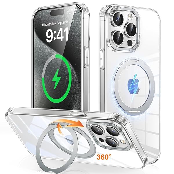 iPhone 14 Pro 用 ケース Magsafe対応 ワイヤレス充電 360°回転スタンド 縦横両対応 スマホケース iphone14 Pro 用 米軍規格 耐衝撃 半透明 マット感 マグセーフ 防指紋 リング マグネット搭載 アイフォン14