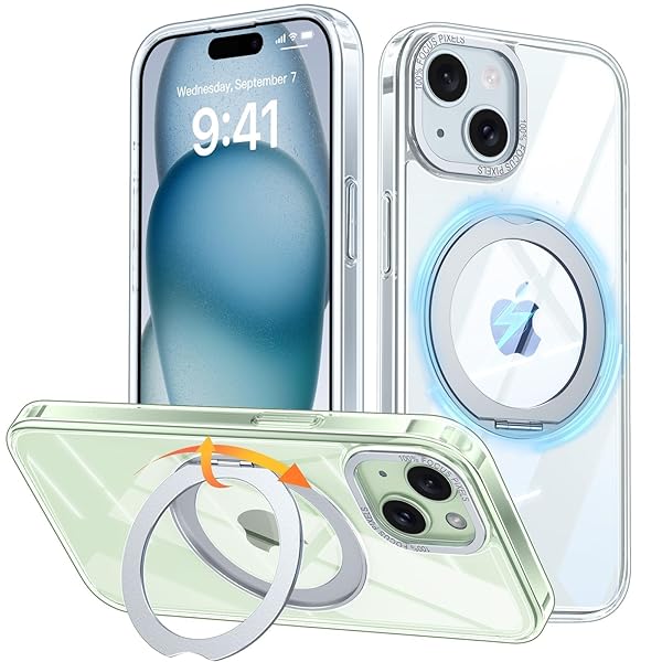 iPhone 14 / iPhone 13 用 ケース Magsafe対応 ワイヤレス充電 360°回転スタンド 縦横両対応 スマホケース iphone14 / iPhone13 用 米軍規格 耐衝撃 半透明 マット感 マグセーフ 防指紋 リング