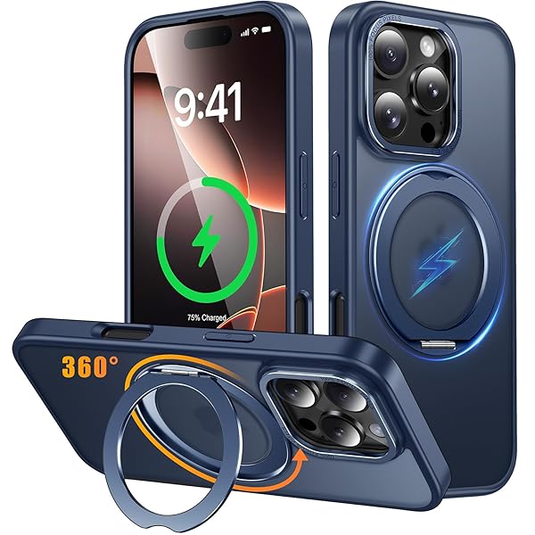 iPhone 16 Pro Max 用 ケース Magsafe対応 ワイヤレス充電 360°回転スタンド 縦横両対応 スマホケース iphone16 Pro Max 用 米軍規格 耐衝撃 半透明 マット感 マグセーフ 防指紋 リング マグネット搭載