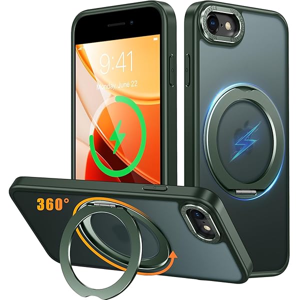 iPhone8 / iPhone SE2 / iPhone SE3 用 ケース Magsafe対応 ワイヤレス充電 360°回転スタンド 縦横両対応 スマホケース 米軍規格 耐衝撃 半透明 マット感 マグセーフ 防指紋 リング マグネット搭載 アイ