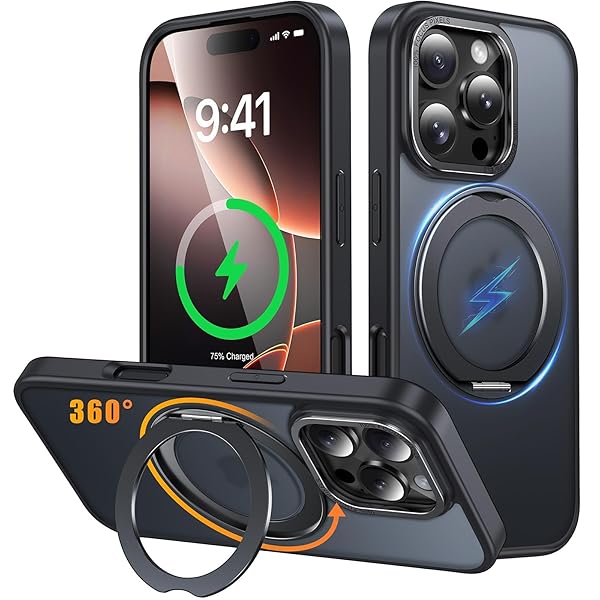 iPhone 16 Pro 用 ケース Magsafe対応 ワイヤレス充電 360°回転スタンド 縦横両対応 スマホケース iphone16 Pro 用 米軍規格 耐衝撃 半透明 マット感 マグセーフ 防指紋 リング マグネット搭載 アイフォン16