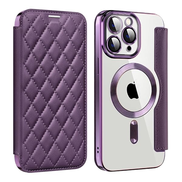 iPhone 11 Pro Max 用 ケース 手帳型 クリア Magsafe対応 背面透明 キルティング 高級なPUレザー スマホケース ゴージャス カード収納 おしゃれ 人気財布型 格子柄 カバー アイフォン11 Pro Max 用 手帳カバー