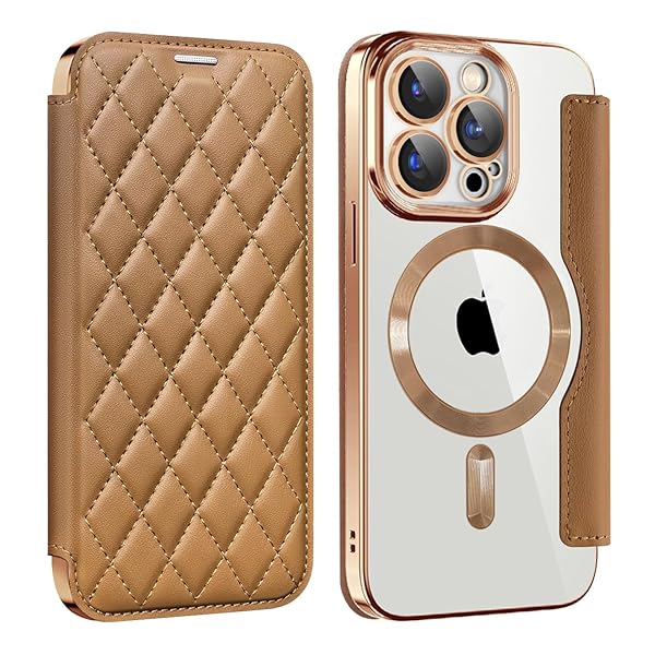 iPhone 15 Pro 用 ケース 手帳型 クリア Magsafe対応 背面透明 キルティング 高級なPUレザー スマホケース ゴージャス カード収納 おしゃれ 人気財布型 格子柄 カバー アイフォン15 Pro用 手帳カバー ケース (iPho